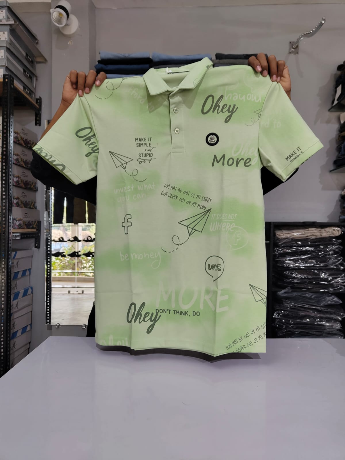 Men’s Printed Polo T-Shirt – Peach Pattern Design