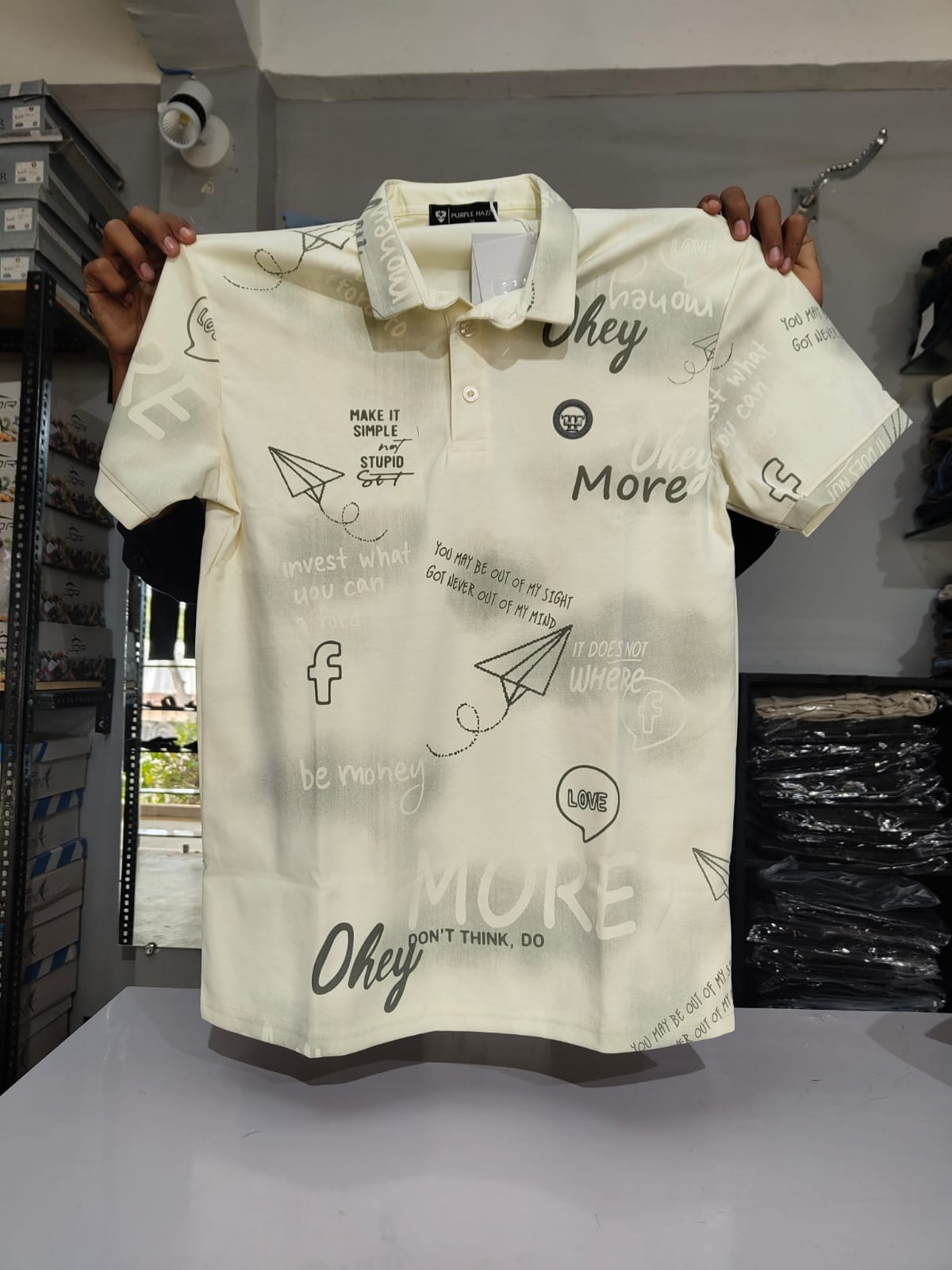 Men’s Printed Polo T-Shirt – Peach Pattern Design